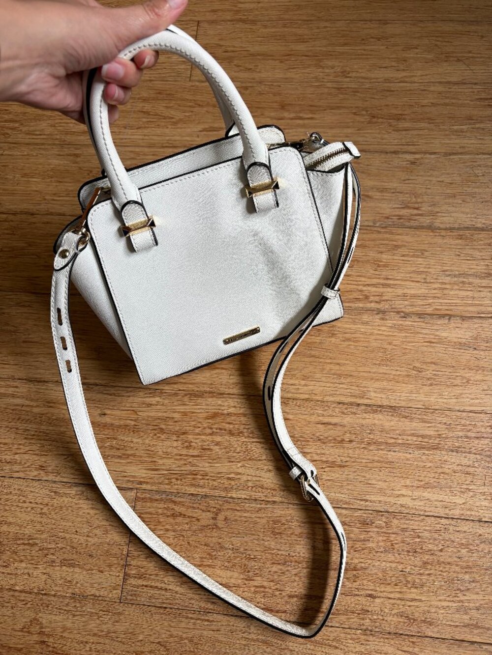 Rebecca Minkoff White Satchel Top Handle Zip Detachable Crossbody Strap Leather